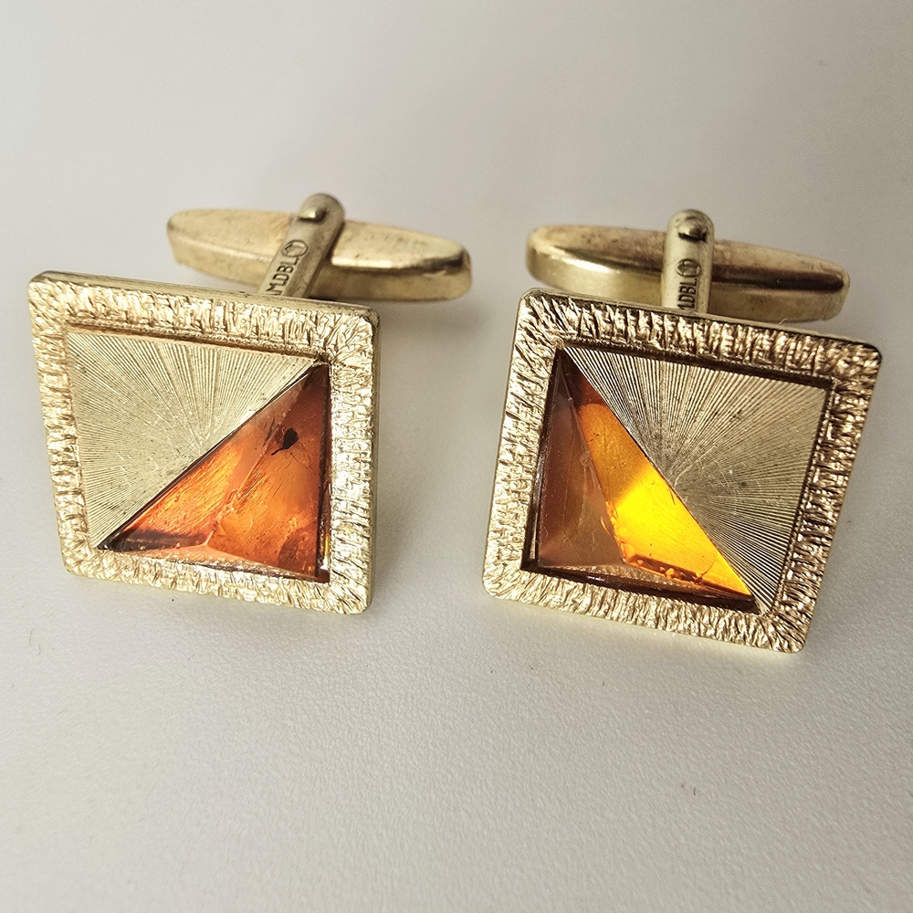 Vintage AMBDL Gold and Amber Cufflinks